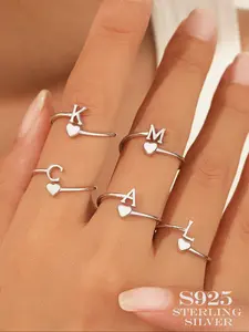 S925 Sterling Silver  Alphabet Ring A-Z, Minimalist Open-Design Women's Stacking Ring, Chic Jewelry for Fashionable Gifts Stackable Rings