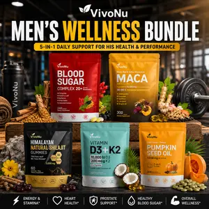 VivoNu Ultimate Men's Wellness Bundle | Shilajit, Pumpkin Seed Oil, Blood Sugar Support, Maca & Vitamin D3+K2 | Daily Wellness Value Pack