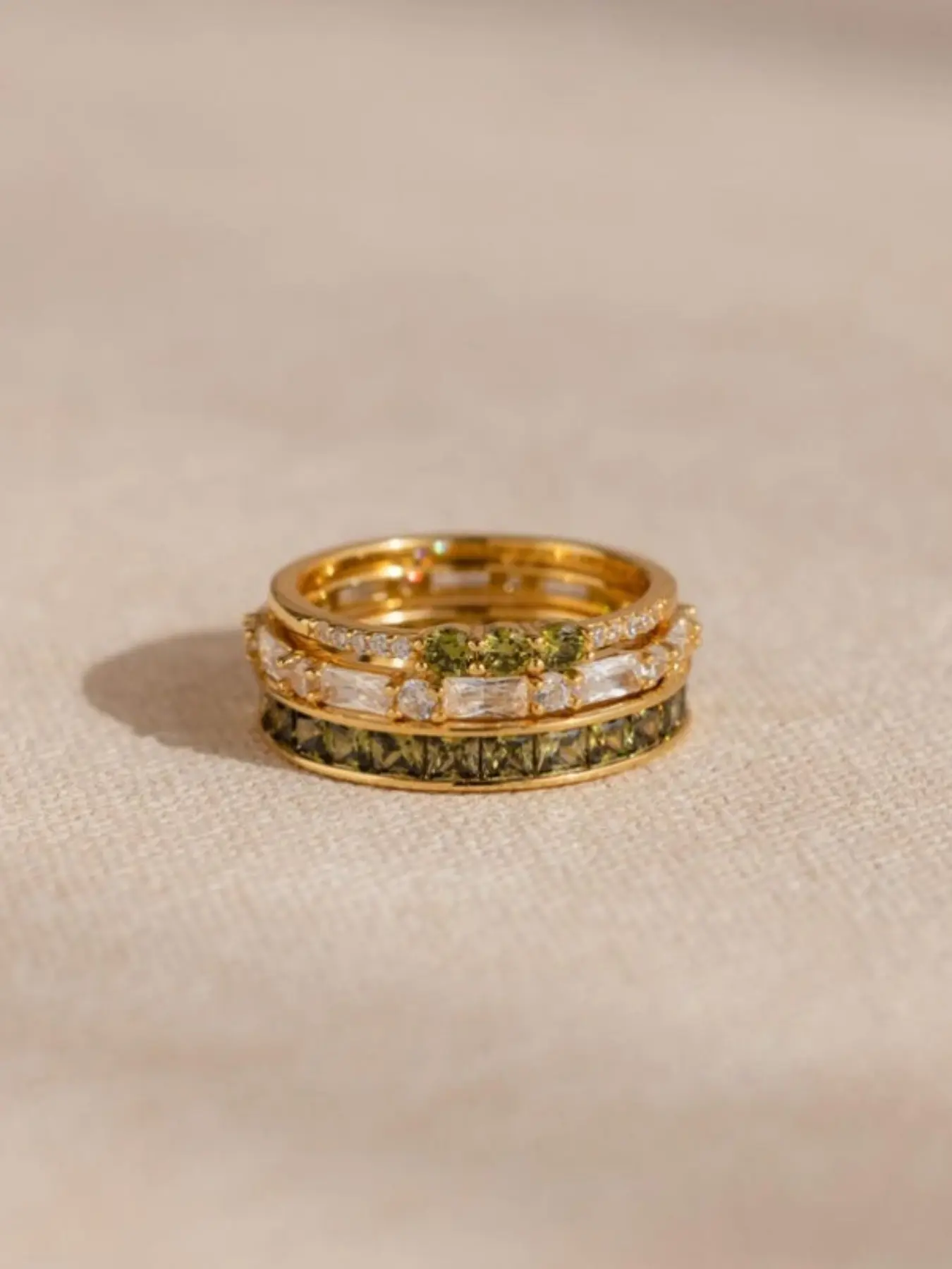 3-Piece Vintage Olive Stackable Ring Set for Women, Elegant Jewelry Gift for Engagement, Wedding or Anniversary