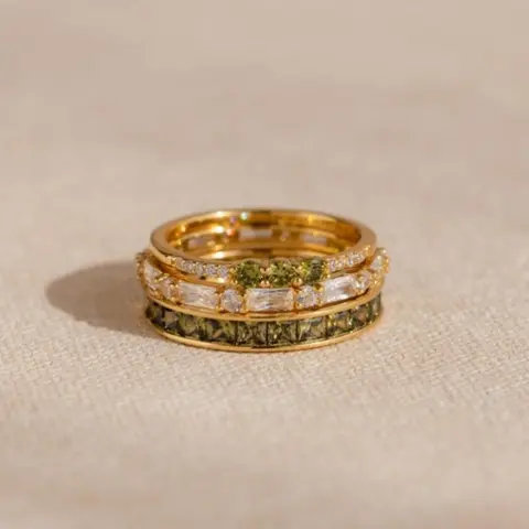 3-Piece Vintage Olive Stackable Rings Set for Women, Elegant Jewelry Gift for Engagement, Wedding or Anniversary