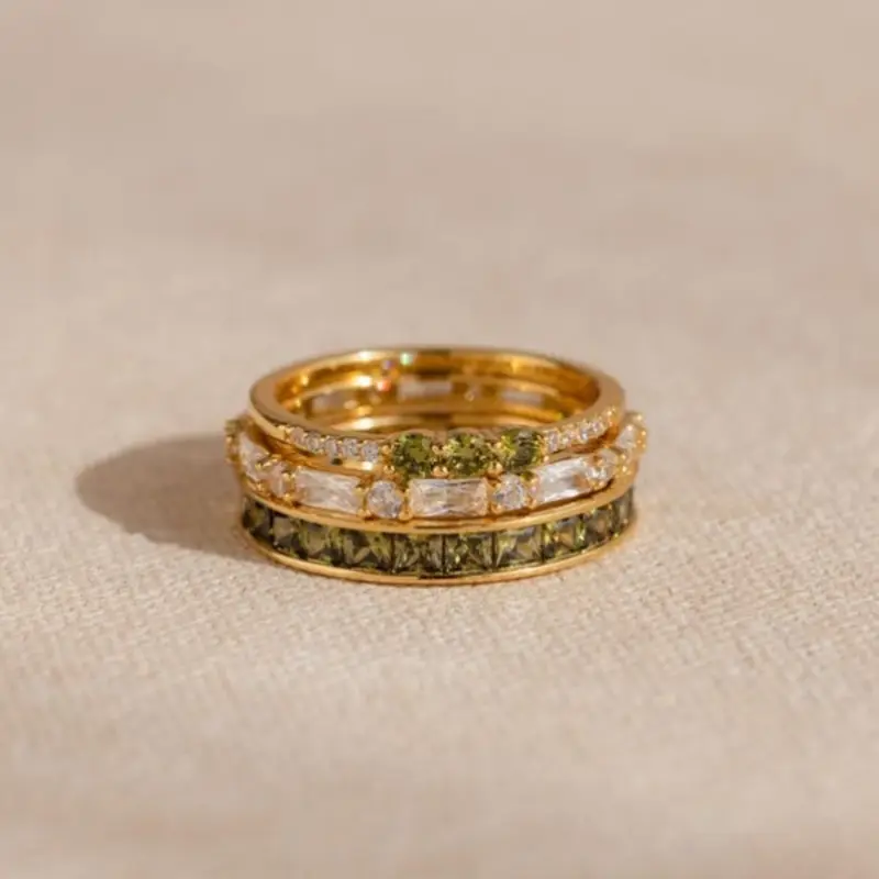 3-Piece Vintage Olive Stackable Rings Set for Women, Elegant Jewelry Gift for Engagement, Wedding or Anniversary