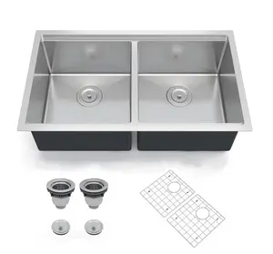 Garvee Kitchen Sinks,36×19×10 inch Double Bowl Undermount Kitchen Sink – Premium 304 Brushed Stainless Steel, Reinforced 2.0mm Rim, Deep Basins, Bottom Grates & Drain Kit