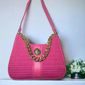 ALDO PINK TEXTURED FAUX LEATHER SHOULDER BAG W CHAIN DETAILS