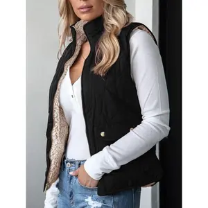 Women's Reversible Sherpa Vest Quilted Zip Fleece Padded Gilet with Pockets