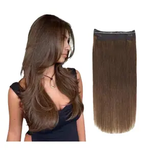 Halohair Women's Real Human Hair Wig 100% Permable Dyeable One-Piece Fish Line Hair Curtain Extensions Natural Look Customizable Style feather  crochet  human  hair