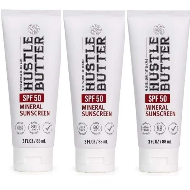 【Buy 1 Get 2 Free】Hustle Butter SPF50 Mineral Sunscreen for Tattoos, Water-Resistant UV Ink Protection Lotion, Gentle Daily Tattoo Aftercare Moisturizing Cream
