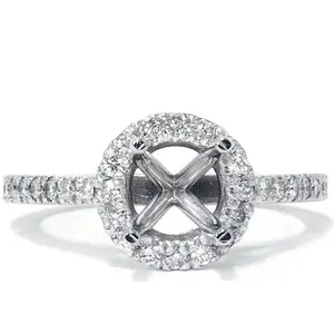 3/8ct Halo Engagement Ring Setting 14K White Gold