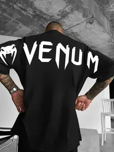 Men's Fashion Street Graphic Back Print Round Neck Short Sleeve Loose Fit T-Shirt, All Seasons, Long Clothing, No Zipper, No Button, No Collar