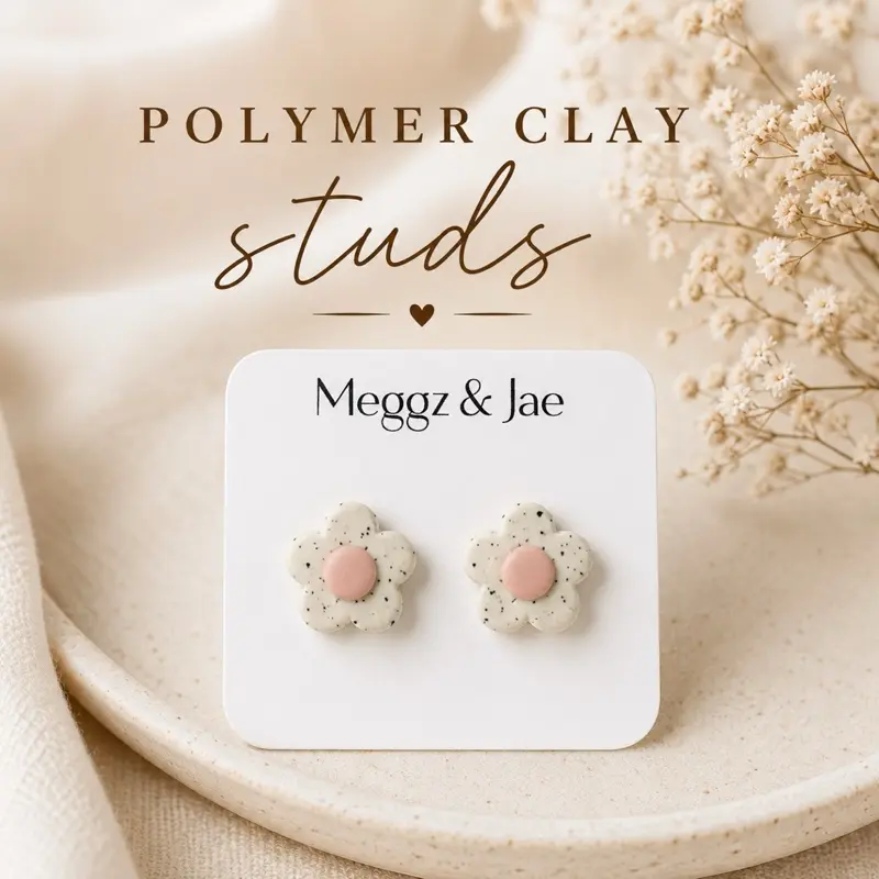 Polymer Clay Stud Earrings, hypoallergenic and lightweight