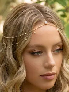 Women's Boho Crystal Hair Chain Multi-Layer Headpiece, Wedding Party Evening Event Accessory, Solid Style