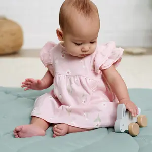 Gerber Baby Girls' Cotton Diamond Pointelle Rib Dress & Diaper Cover Set - Soft, Airy Fit with Elegant Shoulder Ruffles, Easy Pull-On Style, and Machine Washable
