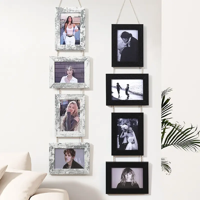 Set of 4 Vintage Multi-Color Creative Picture Frames, Rectangular Frame, Wall-Mounted Photo Display for Bedroom Living Room Office, Home Decor Gift