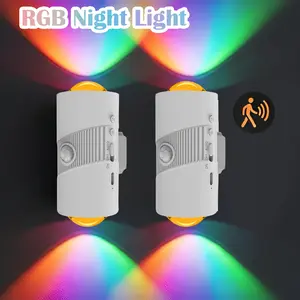 2 Pieces Motion Sensor Night Light,Motion Sensor Light Indoor,USB Type-C Charging,Magnetic Mount,Colorful neon Colors Change,Wall lamp,Battery Operated Wall Sconce for Bedroom,Bathroom