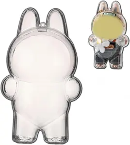 Clear Protective Case for Vinyl Plush Doll, Mini Figure Display Cover with Keychain, Dustproof Hard Shell Storage Box for Collectible Doll Charm, Backpack Bag Pendant Accessories