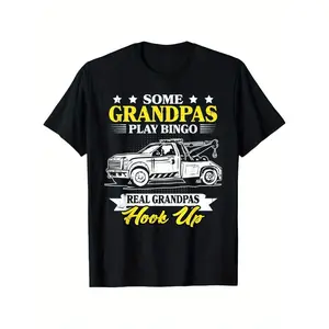 Tow Truck Driver Grandfather Grandpas Hook Up Wrecker Men T-Shirt, 100% Cotton Driver shirt for Men Dad, 220g Weight Truck Driver T-shirt, Bus Driver Shirts, Casual Short Sleeve Crew Neck T-shirt, Men'S Clothing for Summer Outdoor