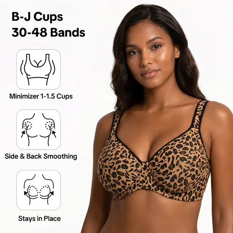 HSIA Joan Comfortzone Cooling Unlined Plus Size Full Coverage Underwire Support Non-Padded Minimizer Bra 1 to 1.5 Cup Sizes Down U Shaped Smoothing Back Wider Cushioned Straps Naked Feel Soft Smoothing T Shirt Bra for Big Bust Women
