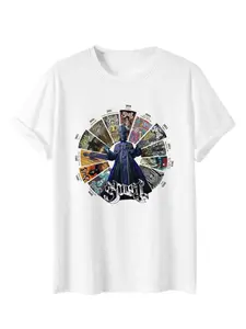 Ghost Band Album Discography Pattern T-shirt - White Short Sleeve Papa Emeritus&Album Art T-shirt, Merch Heavy Metal Band, Perfect Gift for Ghost Fans and Heavy Metal Enthusiasts