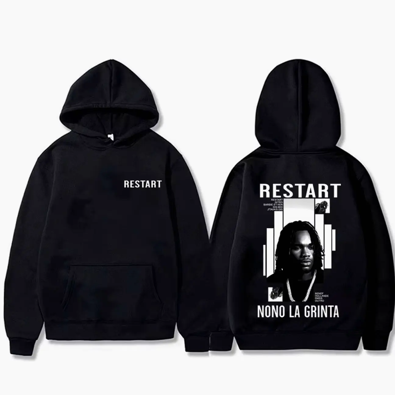 Rapper Nono La Grinta RESTART Album Graphic Hoodie Men Hip Hop Fashion Pop Music Sweatshirts Male  Pullovers Hoodies L