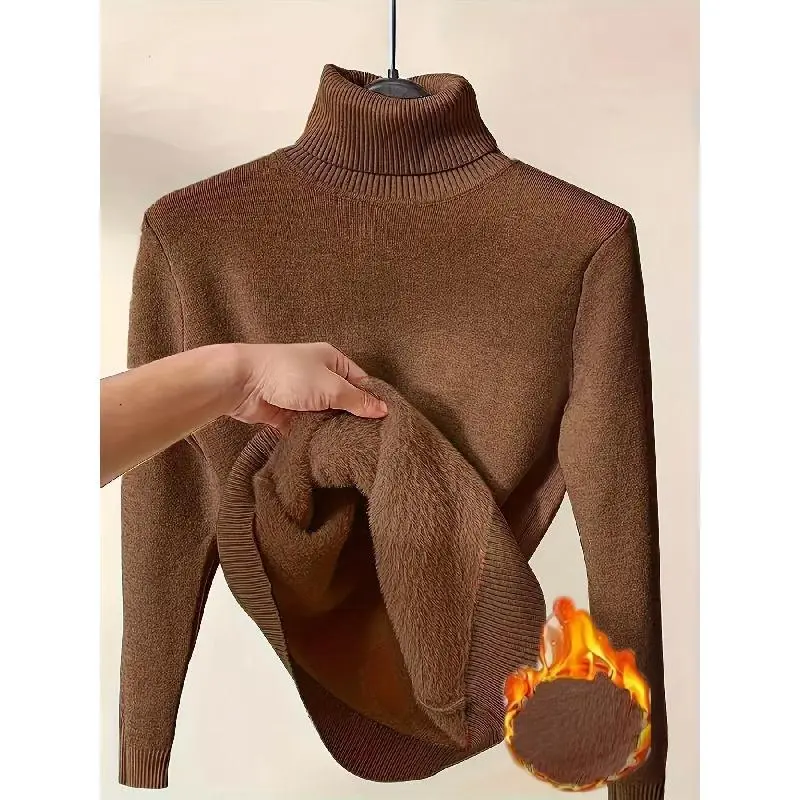 European and American Cross-Border Amazon Fleece-Lined Thickened Turtleneck Sweater Elegant Inner Wear Warm Pullover One-Piece Fleece Knit European and American Cross-Border Amazon Fleece-Lined Thickened Turtleneck Sweater Elegant Inner Wear Warm Pullover One-Piece Fleece Knit