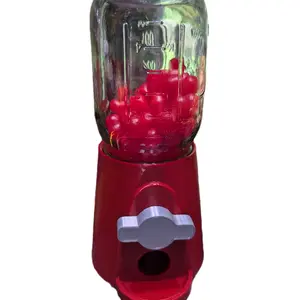 Sun Designs 3D Printed Candy Dispenser Machine with Recycled Glass Jar Red Colorful Gumball Dispenser