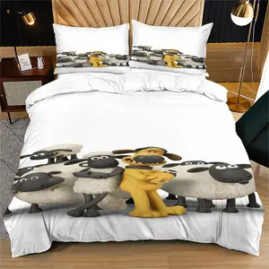 Shaun The Sheep Pattern Soft And Durable Duvet Cover Set, Including 1 Duvet Cover And 1 Or 2 Pillowcases, Bedding Set Without a Core And Pillow, Suitable For Family Bedrooms And Dormitories, a Very Innovative Gift