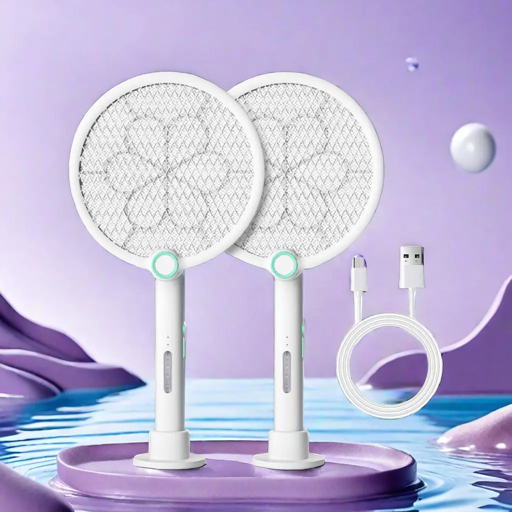 【Free Shipping】Electric Fly Swatter Racket, Mosiller 2 in 1 Bug Zapper with USB Rechargeable Base, Fly Killer with 3-Layer Safety Mesh for Home, Powe