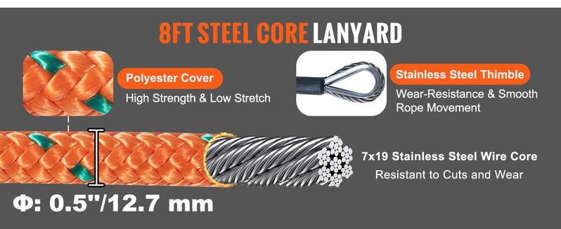 VEVOR Steel Core flipline, TikTokShopBlackFriday, 1/2" x 8' Arborist Flipline, Flip Line for Tree Climbing with Alloy Steel Snap Hook, Aluminum Alloy Carabiner and Extra Tool Lanyard, for Arborist, Tree Climbers VEVOR Steel Core flipline, TikTokShopBlackFriday, 1/2" x 8' Arborist Flipline, Flip Line for Tree Climbing with Alloy Steel Snap Hook, Aluminum Alloy Carabiner and Extra Tool Lanyard, for Arborist, Tree Climbers