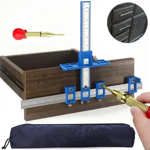 Cabinet Hardware Jig, King&Charles Cabinet Handle Jig with Automatic Center Punch, Avoid Jitter Caused by Direct Drilling. Use for Handles and Pulls on Drawers/Doors, Perfect Set with Measurement, Installation, Precision