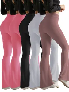 5 Pcs Korean Casual Micro Flare Pants, Spring Autumn High Elastic Comfortable Bottoms, Petite Long Leg Commute Leisure Long Pants