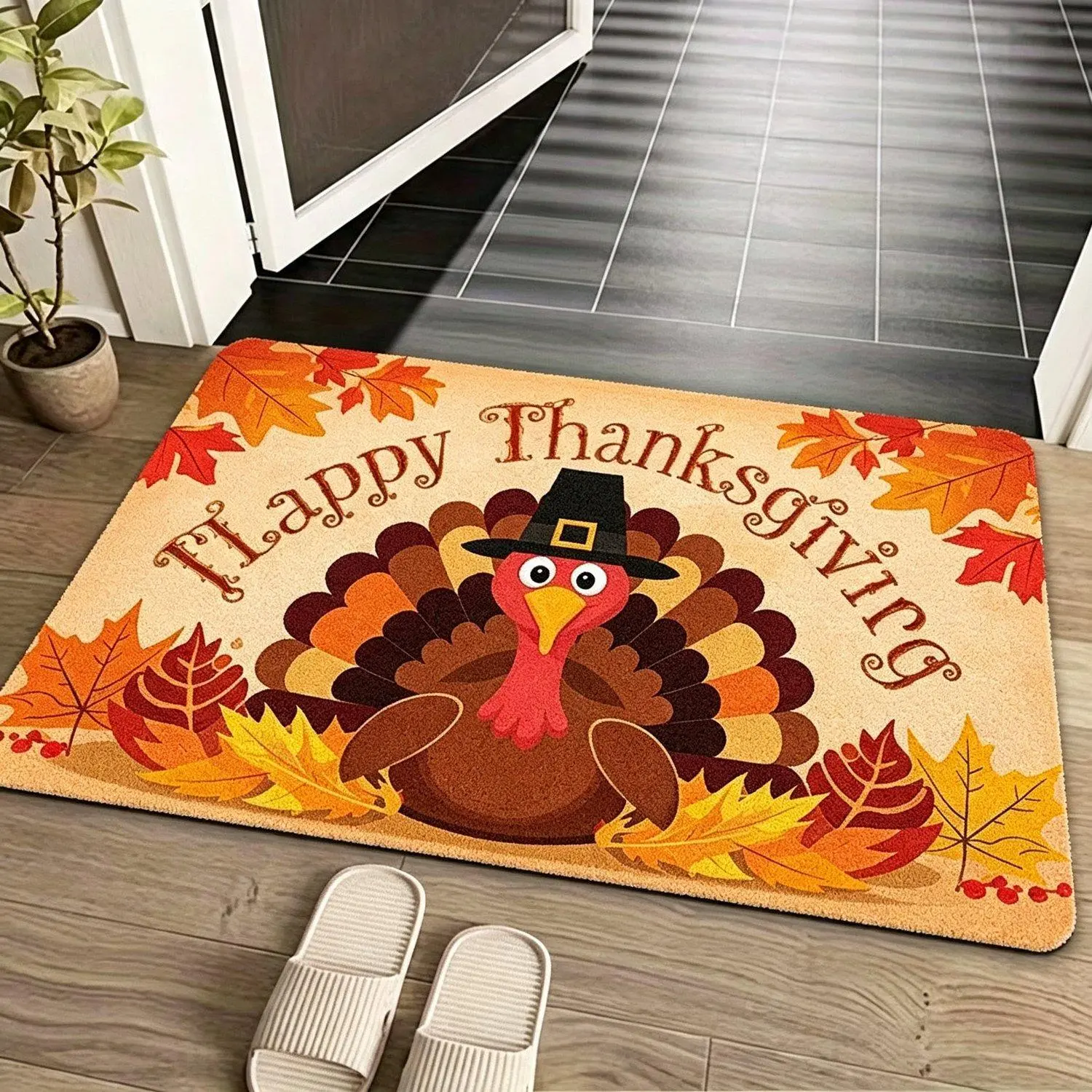 1pc Suitable for Thanksgiving Turkey Doormat with Non-Slip Backing, Soft Machine Washable Polyester Suitable for Front Door, Kitchen, Bathroom Entry Mat