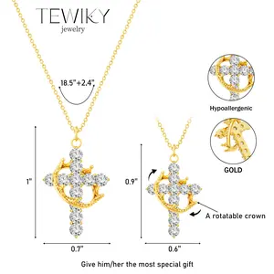 Tewiky Greenish Spring Jewelry Easter 2-piece set Crown & Cross Pendant Choker Parent-Child Necklace for Women Daily Party Clothing Decor Trendy All-match & Exquisite Jewelry for BlackFriday Gift  Outfits,Fashion Items Holiday gifts