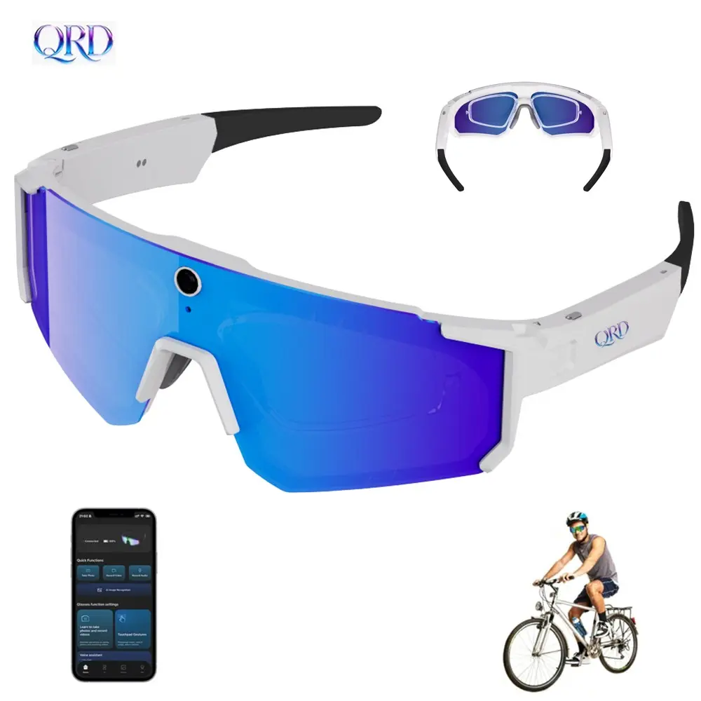 Qrd V06 Wireless Multifunctional Smart Glasses with 8mp HD Camera, 4K Video Recording, Integrated Bluetooth-compatible Headphones, Outdoor Sports Design, Multifunctional Audio Sunglasses, Sunglasses with Cameras, Glasses That Record