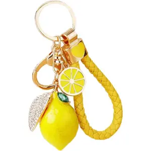 Cute Lemon Keychain Small Lemon Crystal Rhinestone Keychain Fruit Keyring Suitable for Wallet Bag Backpack Car Jewelry Gift for Women and Men