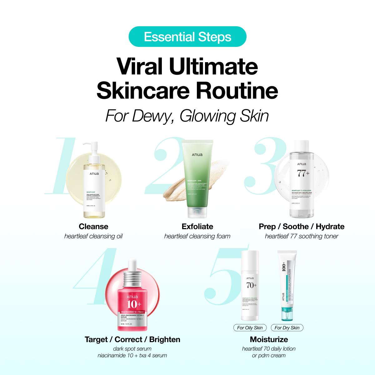 [Anua] Viral Ultimate Glass Skin Bundle | Salmon PDRN Cream + Niacinamide Serum + Double Cleansing + Heartleaf Toner + Daily Lotion | Daily Korean Skincare Kit Hydrating Calming