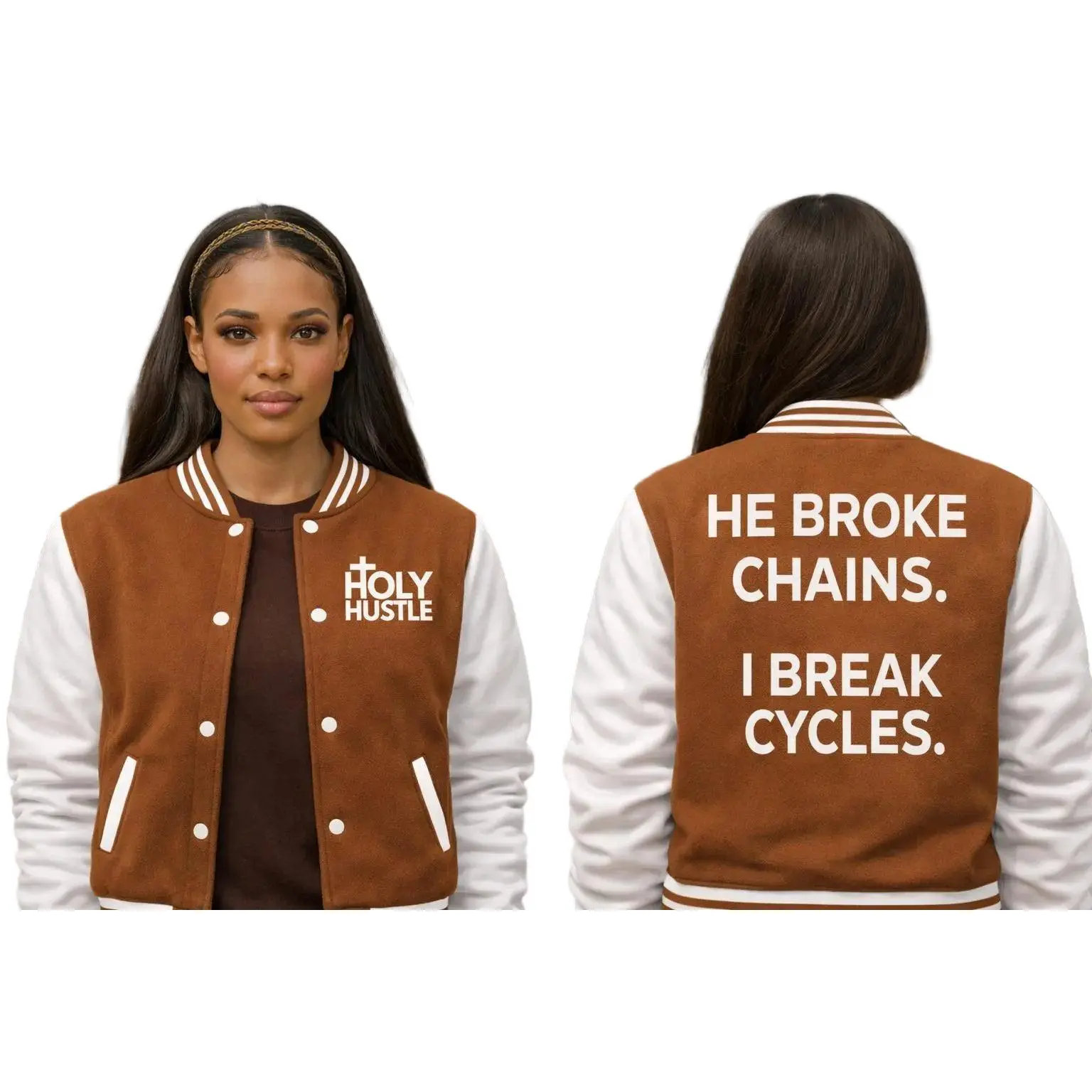 Holy Hustle - He Broke Chains Premium Unisex Varsity Jacket