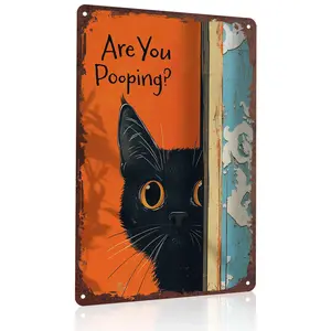 Are You Pooping? Black Cat Peeking 12x8 Inch Aluminum Metal Sign - Cute Cat Lover Wall Decor for Bathroom, Restroom, Powder Room - Retro Tin Sign Gift for Cat Parents & Pet Owners