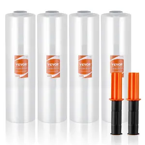 Father's Day Gift VEVOR Stretch Film, 15 inches x 1200 feet, 4 Pack, 80 Gauge Industrial Strength Clear Durable Stretch Wrap Roll, Heavy Duty Shrink Film Stretch Wrap with Handles for Pallet Wrapping Shipping Moving