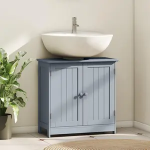 Under Sink Bathroom Cabinet Pedestal Sink Storage Cabinet with 2 Doors Shelf and U-Shape Gray Space Saving Adjustable Shelf Solid MDF Build 33 lbs Capacity