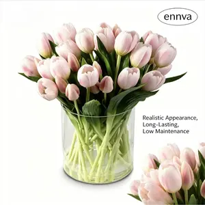 Porch decor,ennvaofficial 40 artificial tulips, realistic touch faux flowers for home decoration, artificial tulip bouquet, suitable for spring, Easter, Mother's Day, weddings, and restaurant table decoration (light pink)