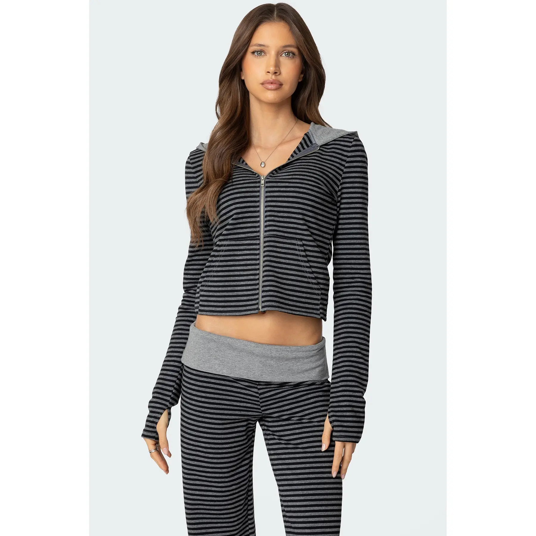 Meggy Striped Zip Up Hoodie