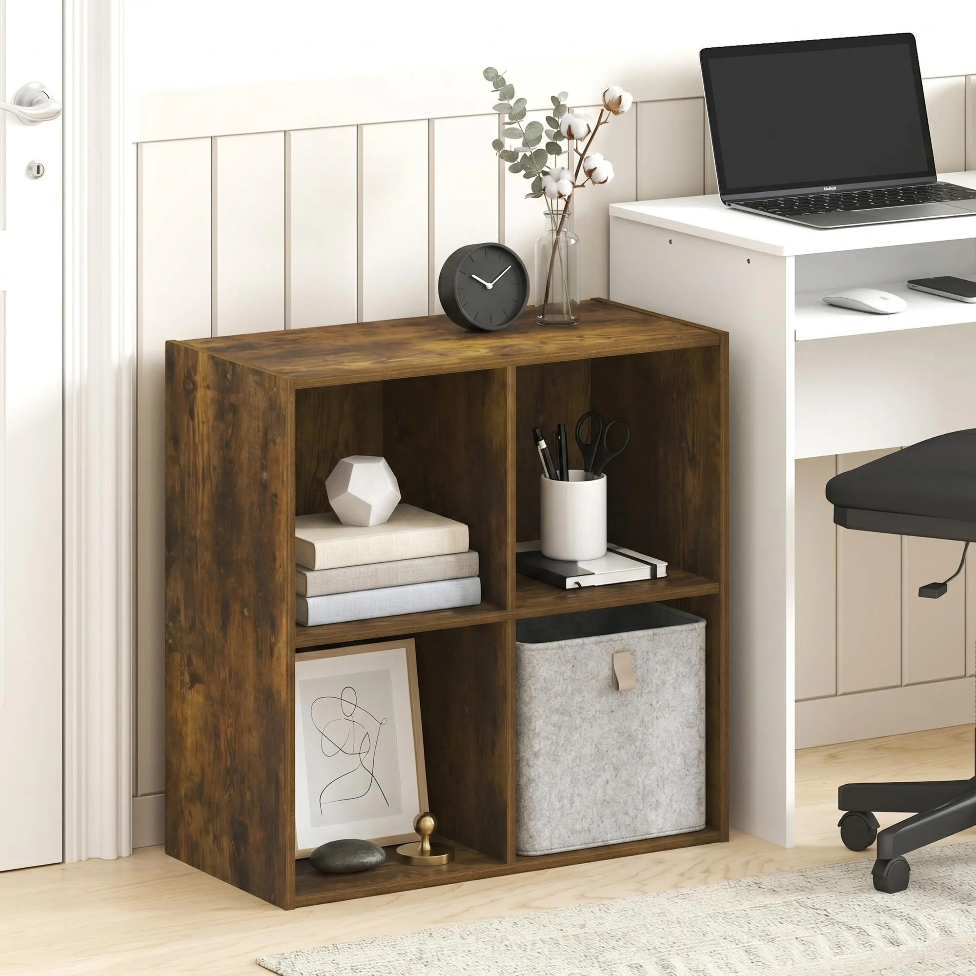 LUDER 4-Cube Open Shelf Bookshelf - 11.1x23.9x24in Amber Pine Indoor Furniture, Space-Saving Home Organization Books Storage for Living Room, Home Office, Small Spaces (Apartment, Dorm)