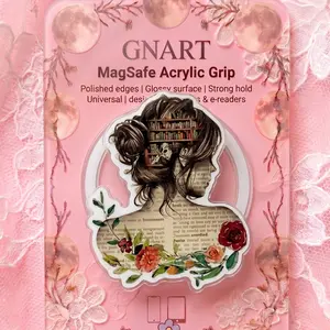 Dark Academia Girl Silhouette MagSafe Phone Grip, Acrylic Cute Flower Bookshelf Hair Magnetic Phone Stand for Kindle E-Reader, Gift for Book Club Members