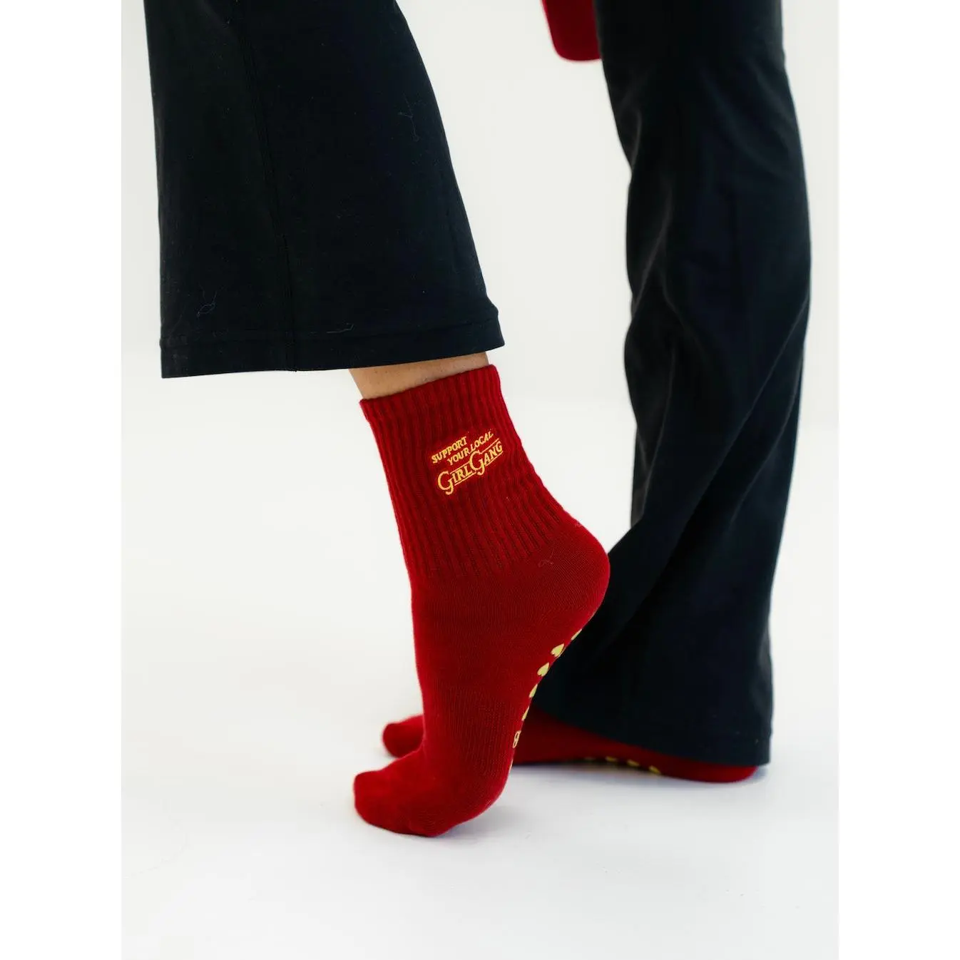 TCC Support You Local Girl Gang Burgundy & Yellow  | Pilates & Barre Grippy Socks