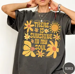 Comfort Colors There Is Sunshine In My Soul T-Shirt, Mental Health Shirt, Retro Boho Summer Vibes Shirt, Hippie Flower Tee, Aesthetic Women's Tee