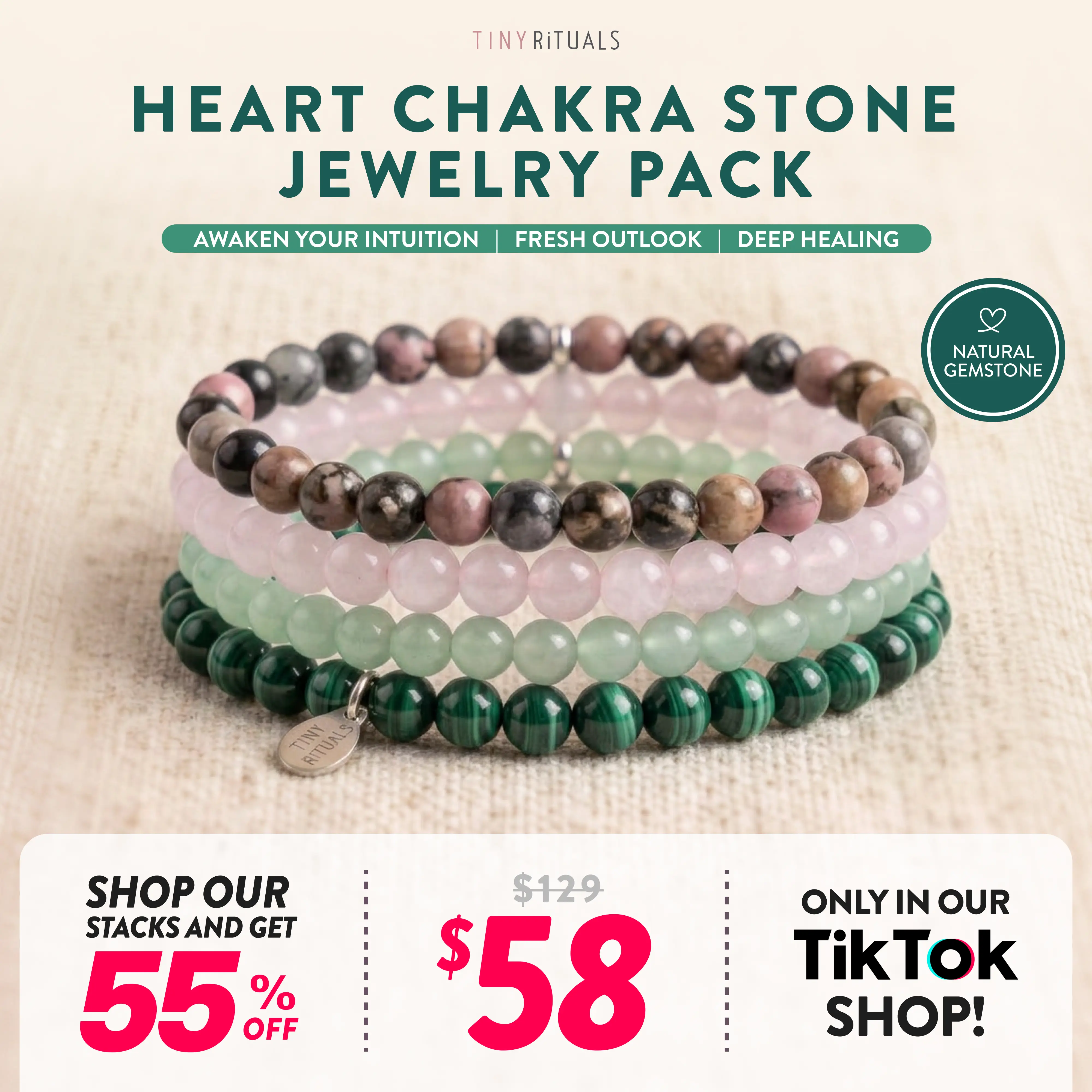 TINY RiTUALS Heart Chakra Semiprecious Stone Jewelry Pack TINY RiTUALS Heart Chakra Semiprecious Stone Jewelry Pack