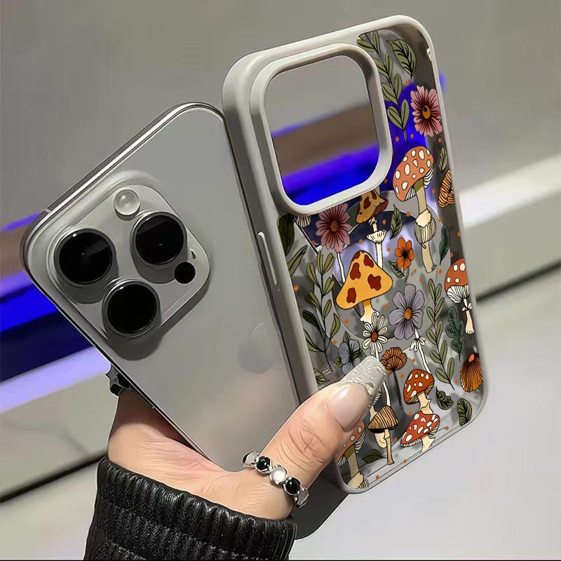 Mushroom & Wildflower Print Phone Case  Add A Touch Of Forest Charm & Playful Warmth To Your Daily Device Featuring Built-In Strong Magnet Ring Blending Smooth Macaron Texture With Secure Magsafe Compatibility For iPhone 17 16 15 14 13 12 11 X XS