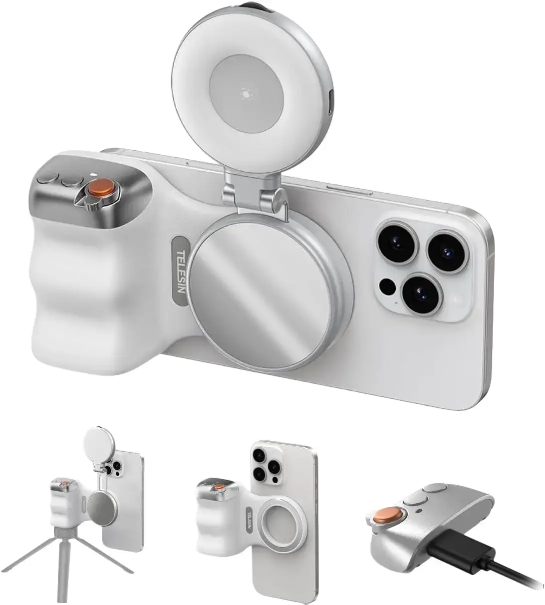 TELESIN Fun Shot Magnetic Phone Camera Grip with Adjustable Clamp & Universal Compatibility for iPhone & Android