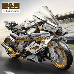 Epic 1:5 Scale Platinum Track Motorcycle Building Set - 2000+ PCS MOC Technic Race Bike Model Kit, Intricate Details, Adult Collectible Desk Display & STEM Gift for Men & Boys