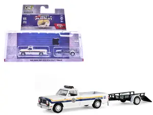 1990 Dodge Ram D250 Pickup "Philadelphia, Police Department" White with Stripes & Trailer 1/64 Diecast Model Cars by Greenlight