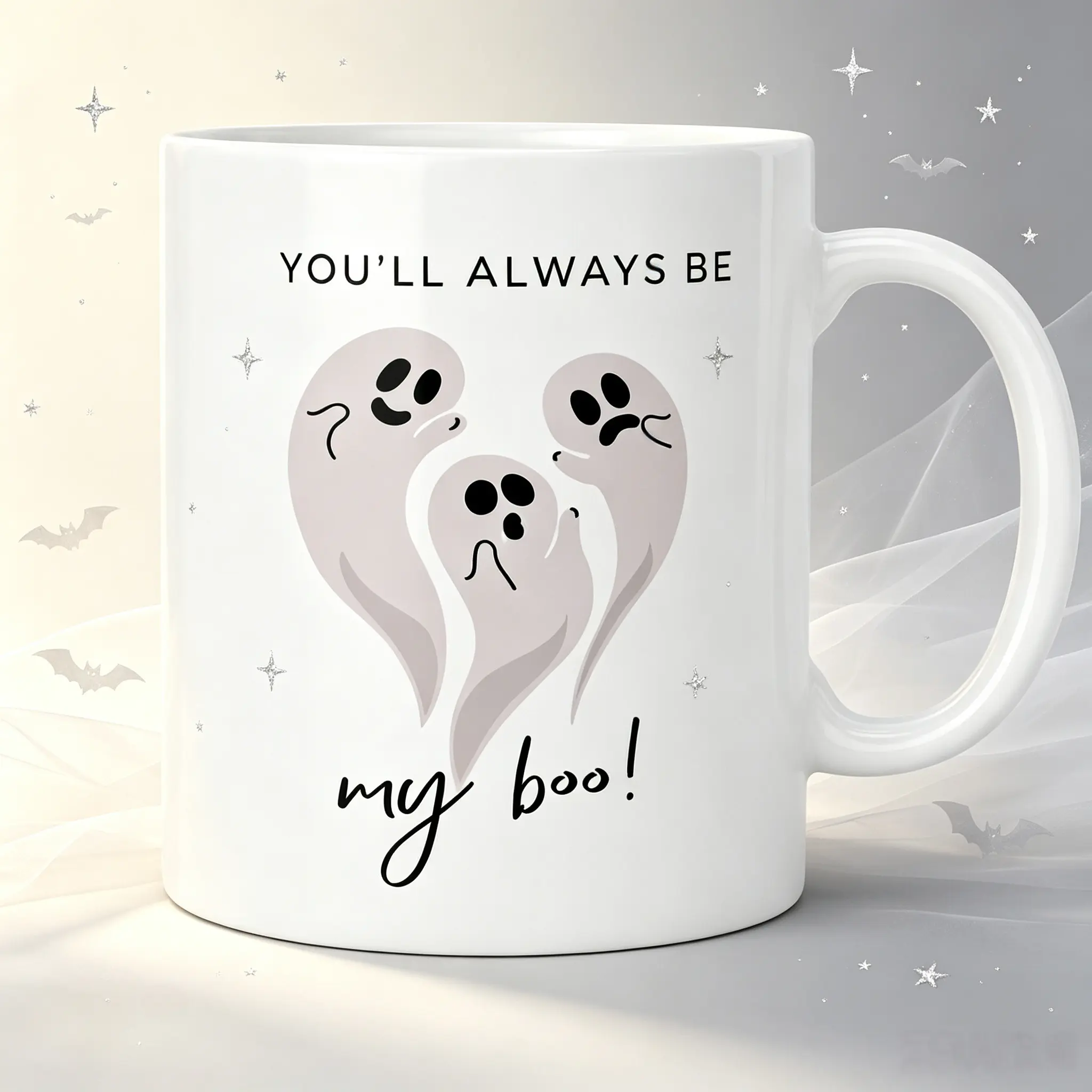 Cute Ghost Halloween 11oz Coffee Mug, You'll Always Be My Boo Quote Ceramic Cup with Handle, Funny Spooky Romantic Love Gift for Couple, Ideal Halloween Anniversary Birthday Gift for Her Him Girlfriend Boyfriend Wife Husband